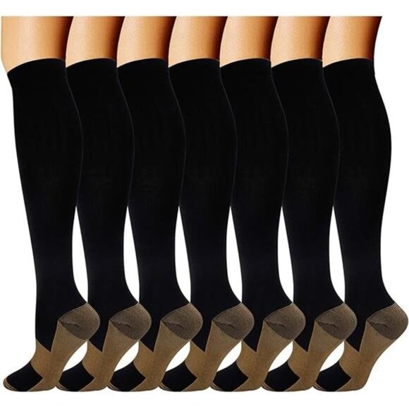 Double Couple 7 Pairs Copper Compression Socks for Men Women 20-30 mmHg Knee - Picture 8 of 8